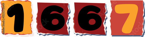 1667 Retro torn paper number Design art