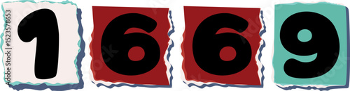 1669 Retro torn paper number Design art
