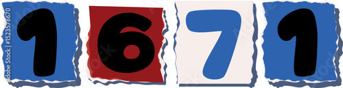1671 Retro torn paper number Design art