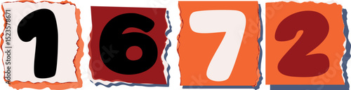 1672 Retro torn paper number Design art