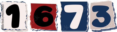 1673 Retro torn paper number Design art