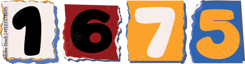 1675 Retro torn paper number Design art