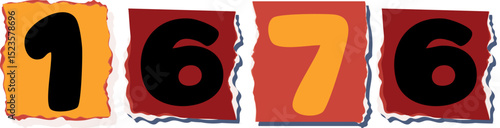 1676 Retro torn paper number Design art