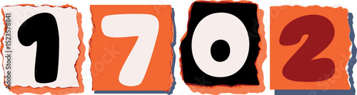 1702 Retro torn paper number Design art