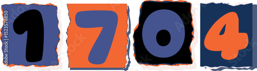 1704 Retro torn paper number Design art