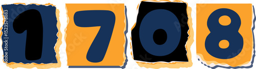1708 Retro torn paper number Design art