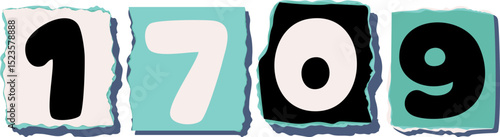 1709 Retro torn paper number Design art