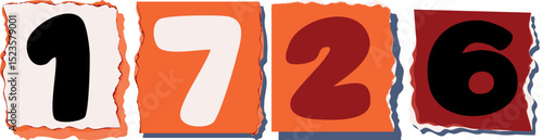 1726 Retro torn paper number Design art