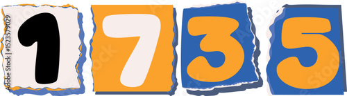 1735 Retro torn paper number Design art