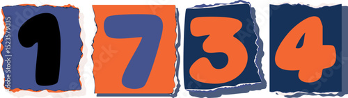 1734 Retro torn paper number Design art