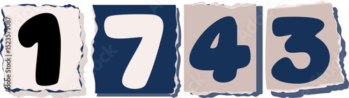 1743 Retro torn paper number Design art