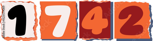 1742 Retro torn paper number Design art