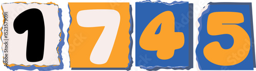 1745 Retro torn paper number Design art