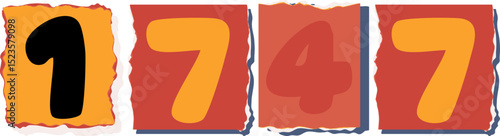 1747 Retro torn paper number Design art