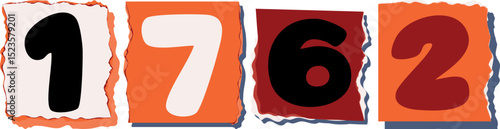 1762 Retro torn paper number Design art