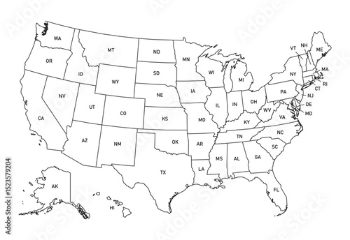 USA Map With Administrative State Outlines