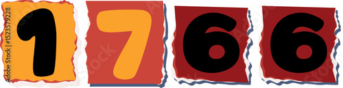 1766 Retro torn paper number Design art