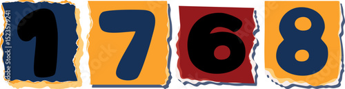 1768 Retro torn paper number Design art