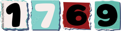 1769 Retro torn paper number Design art