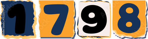 1798 Retro torn paper number Design art