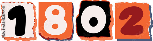 1802 Retro torn paper number Design art