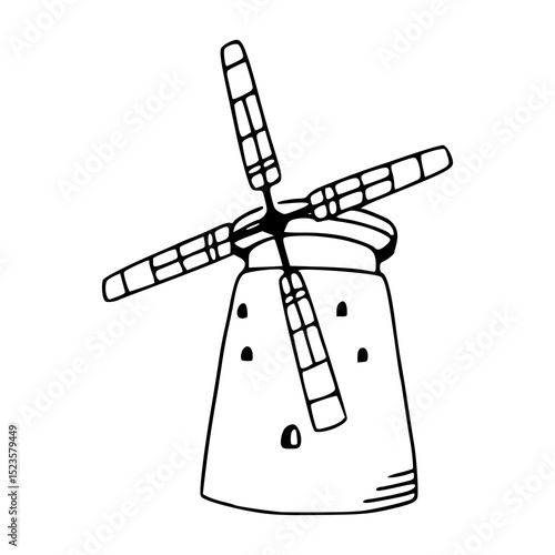 farmhouse windmill line art drawing