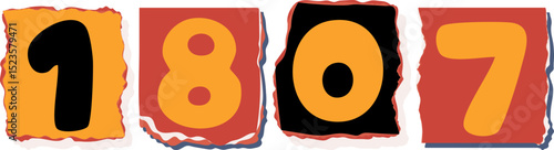 1807 Retro torn paper number Design art