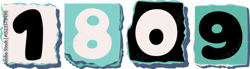 1809 Retro torn paper number Design art