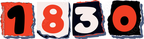 1830 Retro torn paper number Design art