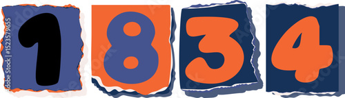 1834 Retro torn paper number Design art