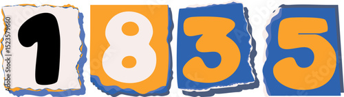 1835 Retro torn paper number Design art