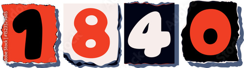 1840 Retro torn paper number Design art
