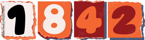 1842 Retro torn paper number Design art