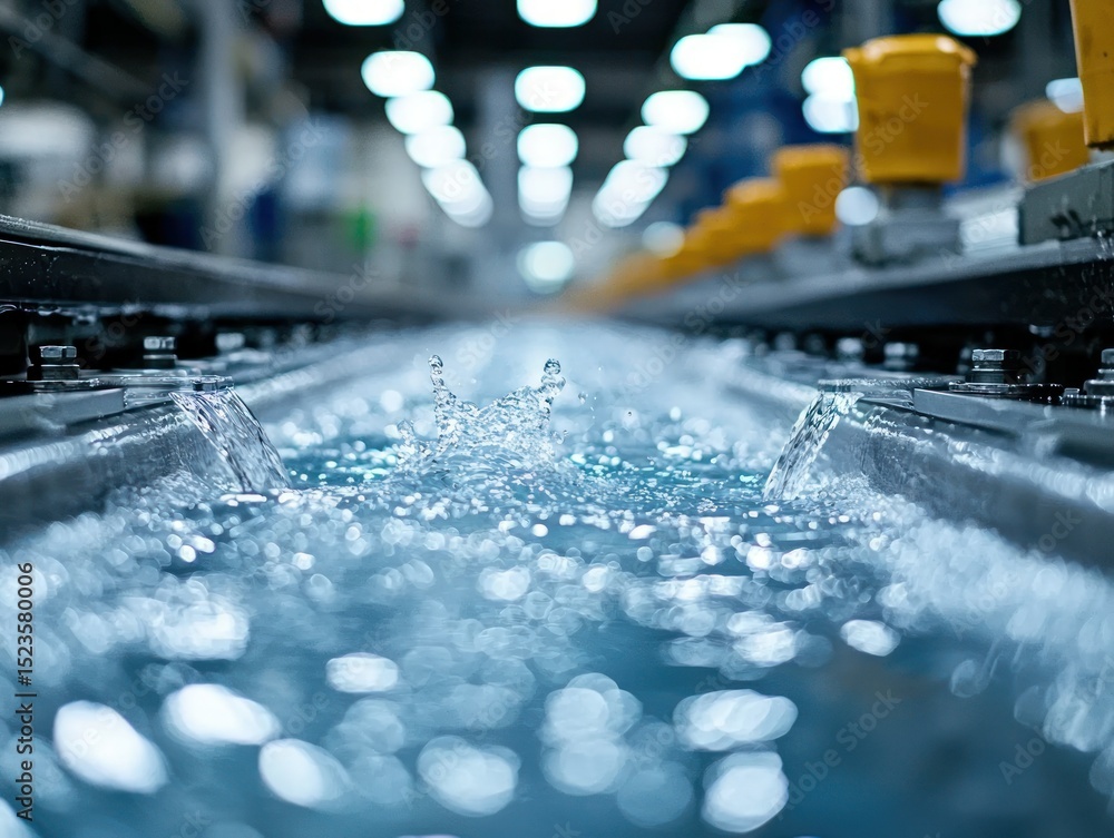 Obraz premium Industrial water trough with splashing water