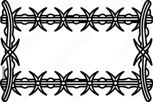 Rectangular barbed wire border illustration sharp metal fence frame, security concept, protection sign outline