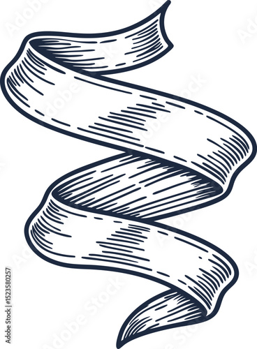 Vintage hand drawn ribbon banner illustration decorative scroll element, retro sketch isolated on white background