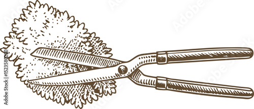 garden hedge shears illustration trimming bush vintage hand tool, shrub maintenance, landscaping equipment