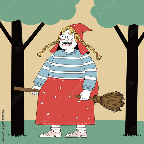 Cartoon Witch with Broom