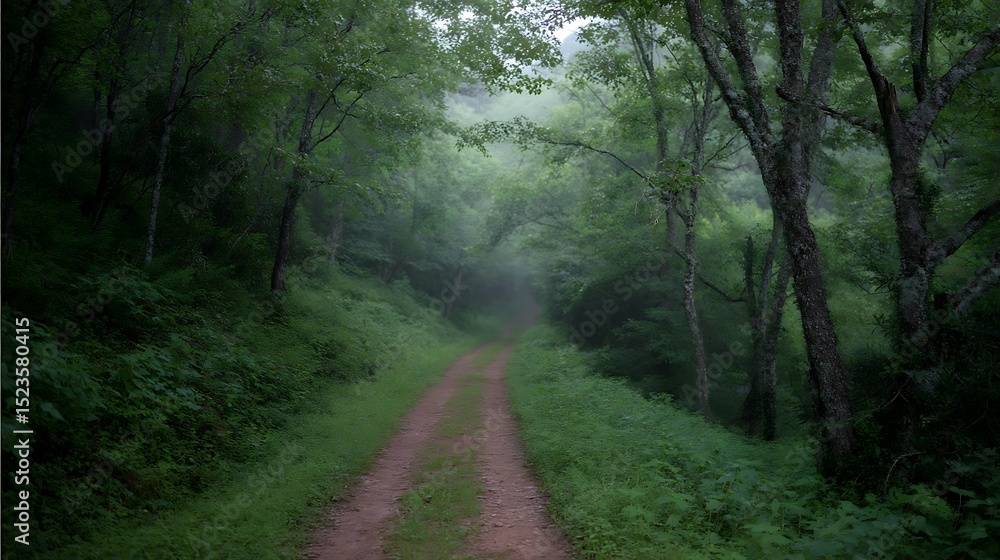 Obraz premium Misty path through a vibrant forest