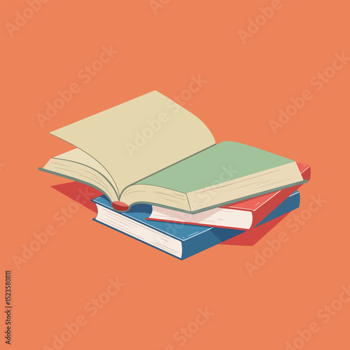 Stack of Books with Open Book on Top