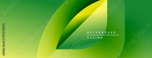 Abstract green design features layered leaf shapes. Gradient colors create modern, vibrant visual effect. Text reads background design.