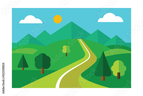 Serene Mountain Landscape Winding Road to Scenic Summit