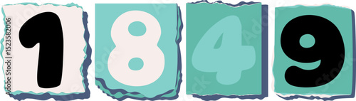 1849 Retro torn paper number Design art
