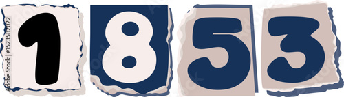 1853 Retro torn paper number Design art