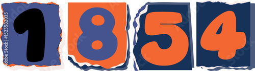 1854 Retro torn paper number Design art