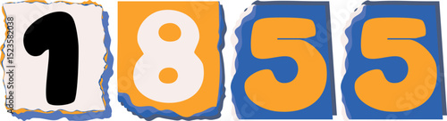 1855 Retro torn paper number Design art