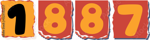 1887 Retro torn paper number Design art
