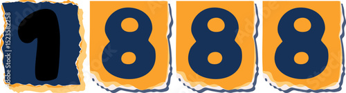 1888 Retro torn paper number Design art