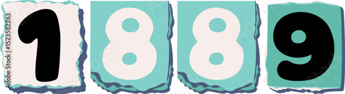 1889 Retro torn paper number Design art