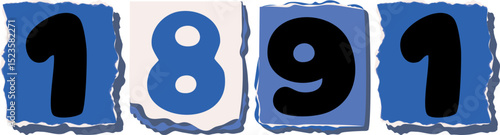 1891 Retro torn paper number Design art